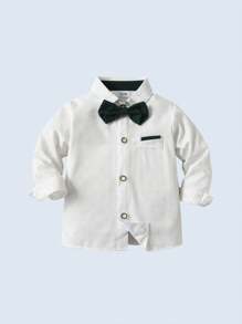 BOARNSEORL 2 peças de roupa de cavalheiro para meninos - camisa de manga comprida com gravata borboleta e macacão, terno formal da moda para festa de aniversário, casamento, aniversário