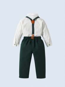 BOARNSEORL 2 peças de roupa de cavalheiro para meninos - camisa de manga comprida com gravata borboleta e macacão, terno formal da moda para festa de aniversário, casamento, aniversário
