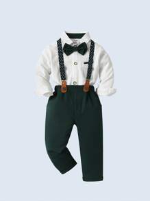 BOARNSEORL 2 peças de roupa de cavalheiro para meninos - camisa de manga comprida com gravata borboleta e macacão, terno formal da moda para festa de aniversário, casamento, aniversário