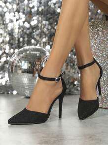 女士高跟鞋，百搭舒适正装鞋，性感派对优雅婚礼高跟鞋 - 黑色 - 查看 2