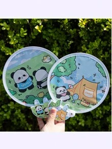 2 件可爱熊猫设计可折叠手扇，随机卡通圆扇款式，夏季便携式迷你风扇 - 彩色 - 查看 8