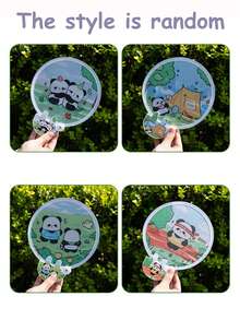 2 件可爱熊猫设计可折叠手扇，随机卡通圆扇款式，夏季便携式迷你风扇 - 彩色 - 查看 2