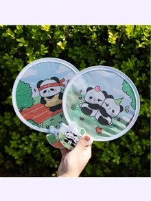 2 件可爱熊猫设计可折叠手扇，随机卡通圆扇款式，夏季便携式迷你风扇 - 彩色 - 查看 7