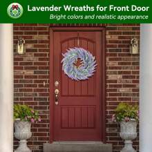 1 Stück künstlicher Lavendel-Kranz, geeignet für Haustür, Landlhaus-Stil Kranz, Wand, Party Hochzeitsdekoration, innen oder außen, Künstlicher Lavendel-Blumen-Kranz, künstliche Pflanzen Heim Dekoration Accessoire, geeignet für Haustür, Wand, Fenster, Party, Feiertage, Hochzeitsdekoration, Landhaus-Kranz, Lila Blumen-Kranz