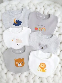 momscare 3pcs Random Baby Boy Bibs With Cute Animal Patterns