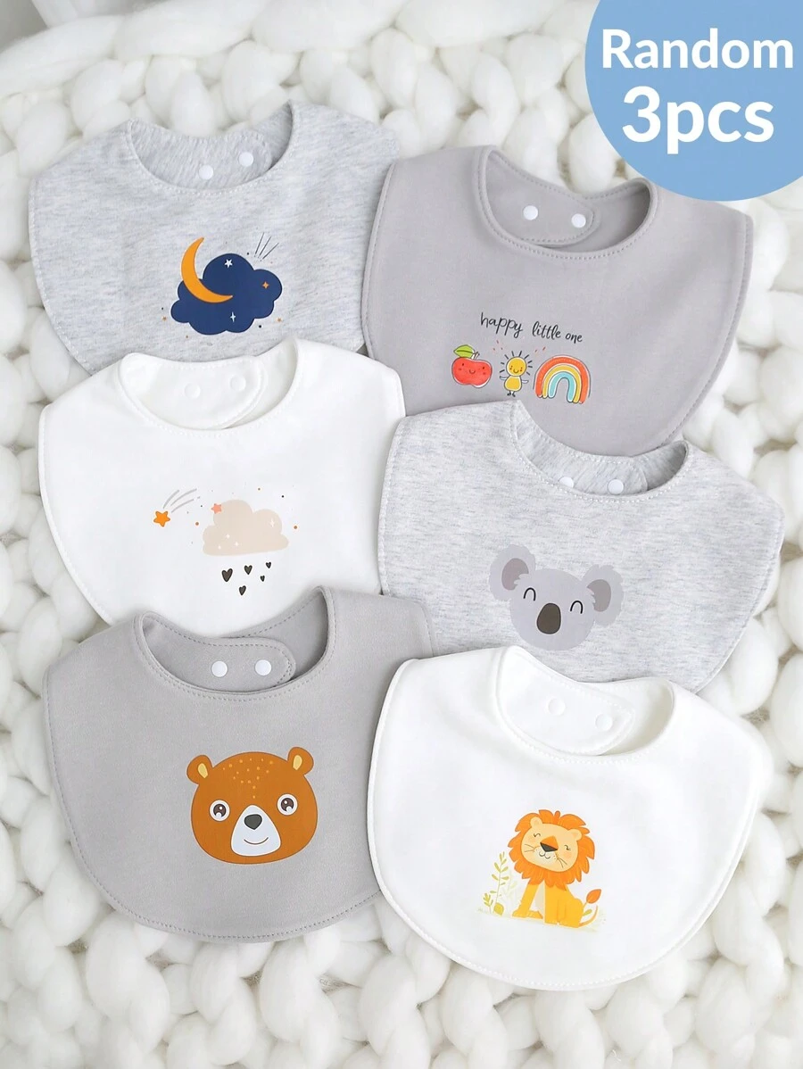 momscare 3pcs Random Baby Boy Bibs With Cute Animal Patterns