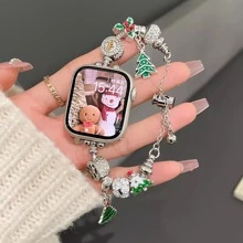 圣诞树金属手链表带兼容 38/40/41/42/44/45/49 毫米 Apple Watch 表带 Ultra/SE/8/7/6/5/4/3/2/1 - 銀色 聖誕樹 - 查看 1