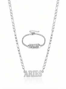 1 Pc Stainless Steel Fashion New Zodiac Letter Pendant Bracelet Jewelry NK Chain Twelve Constellations Birthday Gift For Women Girls And Men , Party ,Christmas Gift,New Year,Mother'S Day - Silver - View 25