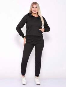 Kit 2 Sets Of Women's Flannel Sweatshirt, Blouse And Pants - 黑色 - 查看 4