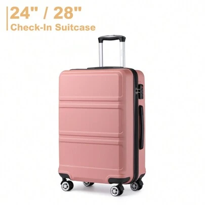 24/28 Inch Lightweight ABS Fashion Check-In Suitcase With TSA Lock YKK Zipper 4 Double Wheels Trolley Travel Case Ideal For Business Trips Travel Vacations For Men And Women