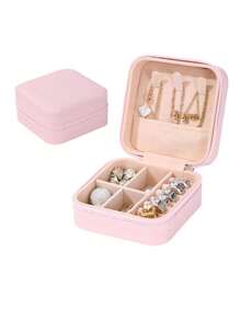 1pc Travel Jewelry Storage Box, Simple Travel And Home Jewelry Storage Box, Portable Earrings, Rings, Bracelets, Jewelry Storage Box, Fashionable Personalized Leather Jewelry Storage Container, Used For Ring, Necklace, Earnail Storage, Perfect Gift For Women, Exquisite And Unforgettable Holiday Gifts For Mother's Day And Valentine's Day, Christmas Gifts