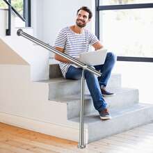 VA-Cerulean Stainless Steel Entrance Railing 80cm/100cm/120cm/150cm/180cm/200cm Stair Railing Handrail Railing For Indoor Outdoor Stairs Wall Handrail With 1 Post - Silver - View 5