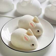 1 pieza Molde de silicona en forma de conejo de Pascua con 2/6 cavidades - Perfecto para hacer jabón, hornear pasteles y proyectos DIY - Blanco - Ver 2