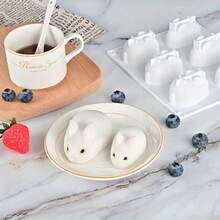 1 pieza Molde de silicona en forma de conejo de Pascua con 2/6 cavidades - Perfecto para hacer jabón, hornear pasteles y proyectos DIY - Blanco - Ver 4