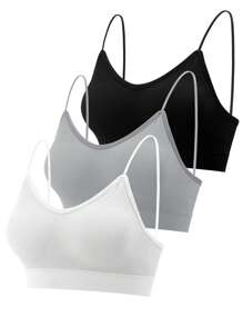 3 Pcs Padded Bralettes For Women Wireless Cami Bras Tank Top Sport Bras Comfort Seamless V Neck With Removable Pads For Girls Laddies Everyday Camisole Basic Bra - 黑色,灰色,白色 - 查看 1