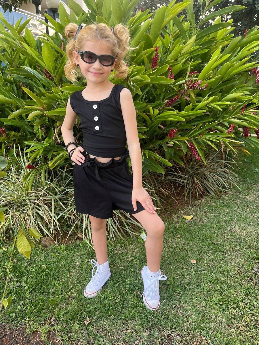 Blogueirinha Children's Girl Set Tank Top + Ribbed Fabric Shorts