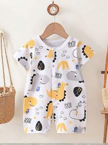 男婴短袖连体衣 恐龙公园设计