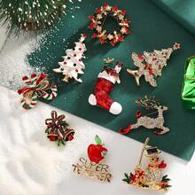 1 chiếc trâm cài trang trí hình người tuyết, tuần lộc, chuông leng keng và quả thông cho phụ nữ ngày lễ Giáng sinh - Nhiều màu - Xem 1