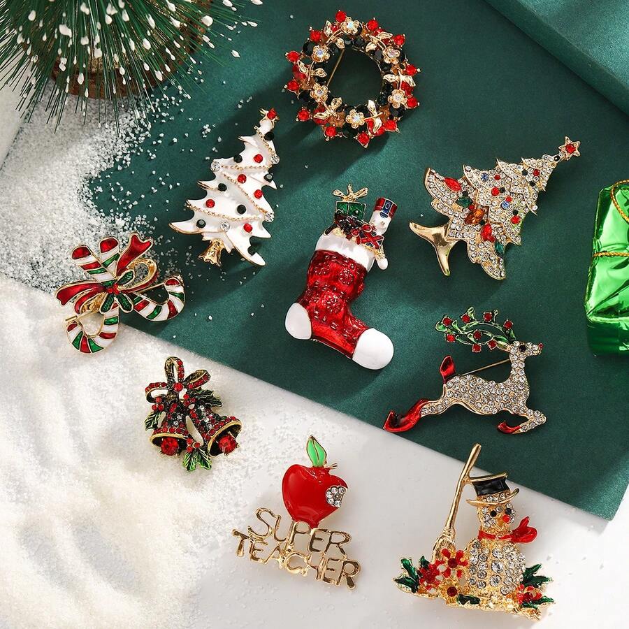 1 chiếc trâm cài trang trí hình người tuyết, tuần lộc, chuông leng keng và quả thông cho phụ nữ ngày lễ Giáng sinh - Nhiều màu - Xem 1