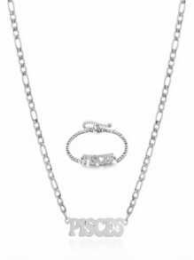 1 Pc Stainless Steel Fashion New Zodiac Letter Pendant Bracelet Jewelry NK Chain Twelve Constellations Birthday Gift For Women Girls And Men , Party ,Christmas Gift,New Year,Mother'S Day - Silver - View 29