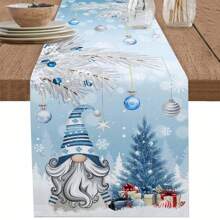 Weihnachtliche blau-weiße Wichtel Weihnachtsbaum Tischläufer, Feiertagsdekoration, Winter Weihnachtsschneeflocken Tischläufer für Küche und Esszimmer, Weihnachtsdekorationen