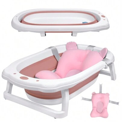  Froadp Baby Bathtub 82x50cm Foldable Baby Bathtub PP+PTE With Non-Slip Feet & Seat Cushion Children's Bathtub (Pink / Green / Gray)