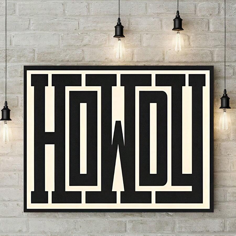 1pc/Set Retro Art Canvas Poster, Black And White Howdy Typography Art Print, Western Decor, Ideal Gift For Bedroom Living Room Corridor Wall Art, Wall Decor, Fall Decor, Wall Decor, Room Decoration, Without Frame - Black and White - View 1