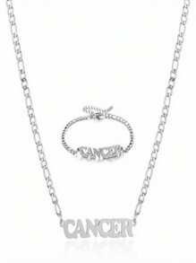 1 Pc Stainless Steel Fashion New Zodiac Letter Pendant Bracelet Jewelry NK Chain Twelve Constellations Birthday Gift For Women Girls And Men , Party ,Christmas Gift,New Year,Mother'S Day - Silver - View 31