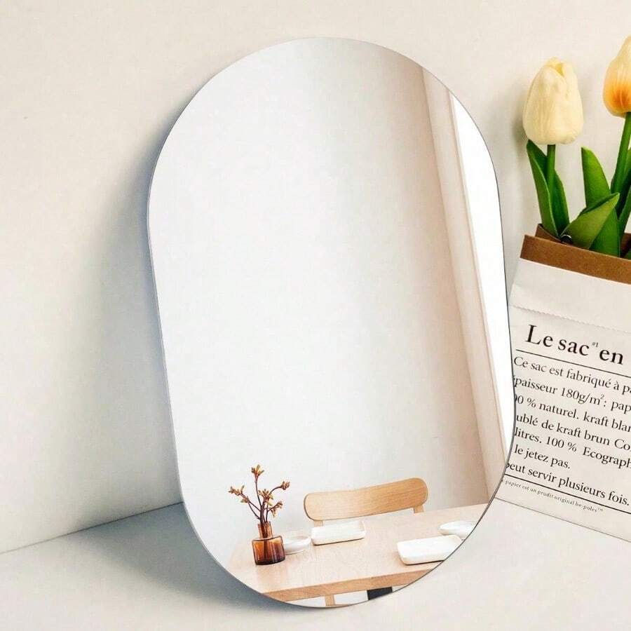 1pc Mirror Wall Stickers, Oval Shaped Mirror Wall Sticker, 2mm Thick Acrylic Material Decorative Mirror, Easy Install Wall Mirror Stickers ,Suitable For Bedroom, Living Room, Bathroom, Kitchen,Stickers,Wall Decal, Vinyl Decal For Home Decorations,Spring Decoration Items Refresh Your Home,Rama Decoration Stickers Wall Decor Room Decor Mirror For Room Bathroom Decor Living Room Decor - Mirror Stickers - View 1