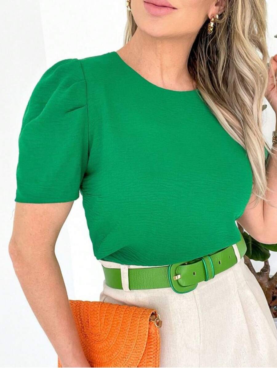 WOMEN'S BLOUSE SHORT SLEEVE PRINCESS PUFANTE DUNA - 綠色 - 查看 1