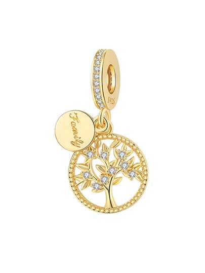 Silver Plated Charm Family Tree Round Diamond Hollow Gold Pendant Charm Pendant Ball Suitable For Bracelets DIY Women's Jewelry