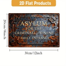 1 件复古“精神病罪犯收容所”金属标牌 - 无羽毛，易于悬挂于家居、办公室、酒吧、花园 - 耐用金属万圣节墙面装饰海报，农舍风格户外节日装饰（8 英寸 x 12 英寸），随机孔型