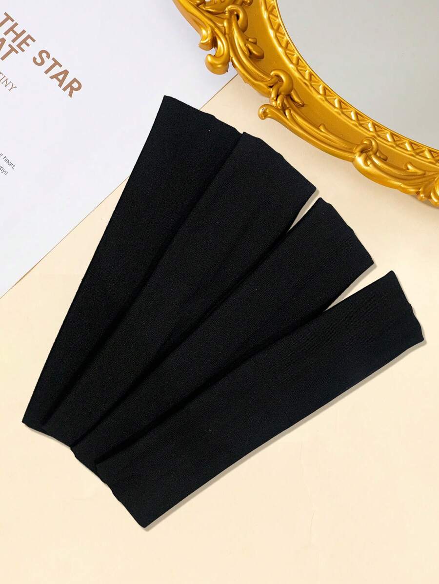 4pcs 2-Inch Wide Women Simplistic Yoga Sports Headbands, Non-Slip, Moisture Wicking Stretchy, Soft Fabric Material, Suitable For Yoga, Running, Gym And Other Sports & Leisure, Gym, Hairband Fall Winter Hair Band Hair Accessories For Women For Vacation Outfits Woman Elegant Scarf Women Bandana Soft Headwrap - Black - View 1