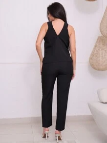 Women's Two-Piece Tailoring Set, Crossed Halter Top And Straight Pants With Bag - màu đen - Xem 7