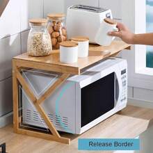 LIVINGANDHOME Living And Home 1/2 Tier Wooden Free Standing Storage Shelf Organizer,Kitchen Bakers Rack,Microwave Stand, Kitchen Storage Rack Shelf Holder For Spices, Pots, And Pans,Kitchen Supplies Tableware Storage Shelf - 木質色 - 查看 5