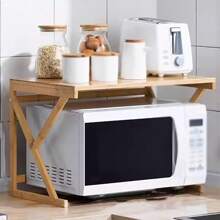 LIVINGANDHOME Living And Home 1/2 Tier Wooden Free Standing Storage Shelf Organizer,Kitchen Bakers Rack,Microwave Stand, Kitchen Storage Rack Shelf Holder For Spices, Pots, And Pans,Kitchen Supplies Tableware Storage Shelf - 木質色 - 查看 1