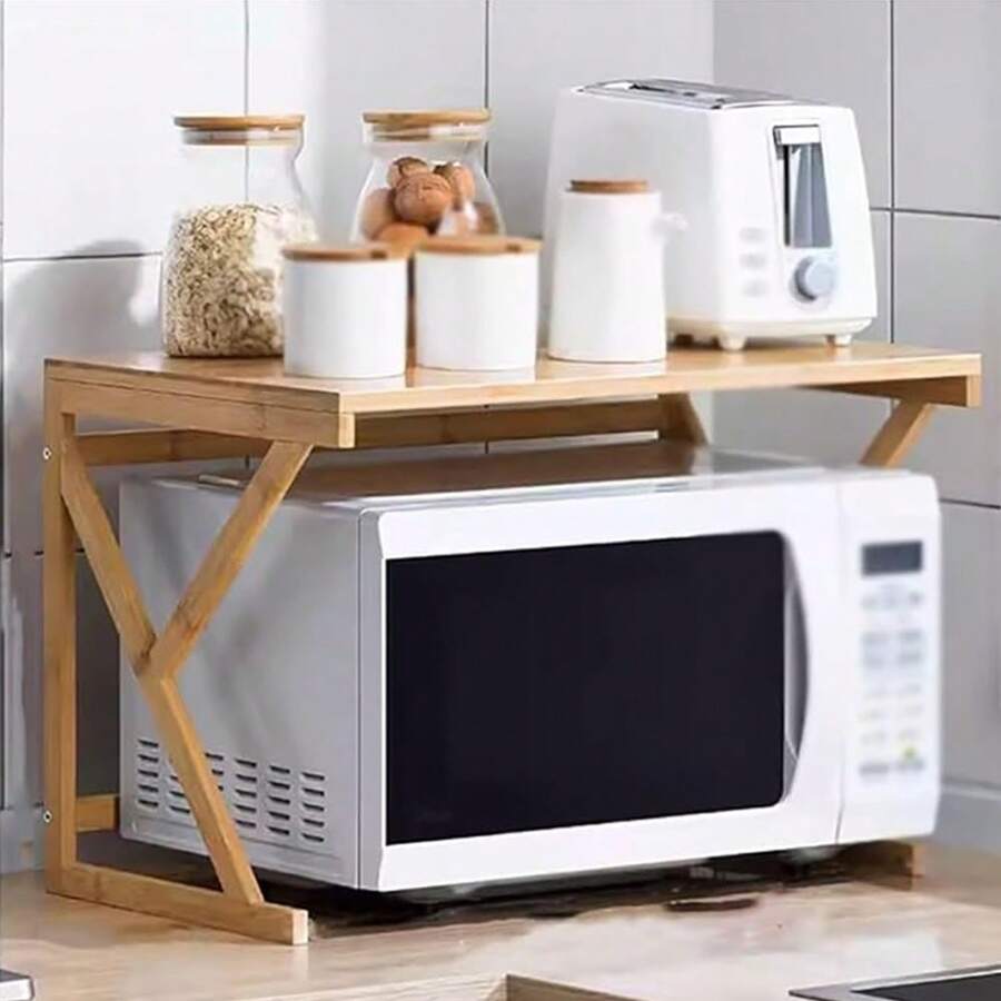 LIVINGANDHOME Living And Home 1/2 Tier Wooden Free Standing Storage Shelf Organizer,Kitchen Bakers Rack,Microwave Stand, Kitchen Storage Rack Shelf Holder For Spices, Pots, And Pans,Kitchen Supplies Tableware Storage Shelf - 木質色 - 查看 1
