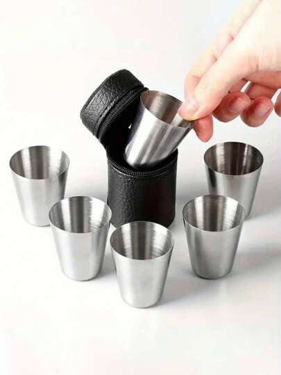 不锈钢杯 5 件套 - 可重复使用，无需电源，手洗 - 便携式迷你威士忌酒杯，适用于户外、旅行、野餐、派对用品