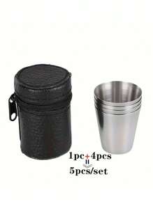不锈钢杯 5 件套 - 可重复使用，无需电源，手洗 - 便携式迷你威士忌酒杯，适用于户外、旅行、野餐、派对用品