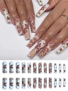 Nâng cấp vẻ ngoài của bạn, hình nấm mờ mùa thu, ngôi sao năm cánh, thiết kế lá chuối dễ thương theo phong cách retro đầu móng tay giả màu trắng để sử dụng hàng ngày - trắng - Xem 1