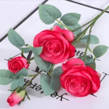 混色人造玫瑰花、摄影道具、婚礼装饰、家居装饰 - 玫紅色 - 查看 6