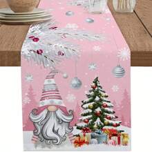 Weihnachtliche blau-weiße Wichtel Weihnachtsbaum Tischläufer, Feiertagsdekoration, Winter Weihnachtsschneeflocken Tischläufer für Küche und Esszimmer, Weihnachtsdekorationen