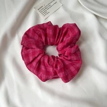1 pieza Scrunchie de guinga hecho a mano, pañuelo de cuello de tela, accesorio para el cabello, color rosa frambuesa, accesorios de scrunchie, lazos para el cabello, coletero, accesorios para la cabeza, banda elástica - Multicolor - Ver 12