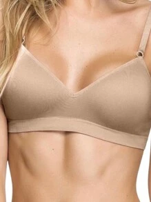 Kit 2 - Wire-Free Adjustable Thin Strap Fixed Cup Bra - 米色 - 查看 8