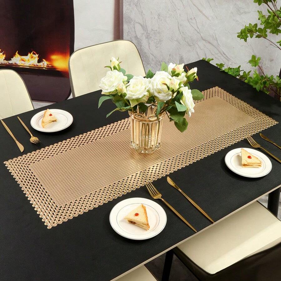 1pc Christmas Floral Holiday Dining Table Mat PVC Foil Waterproof Heat-Resistant Placemat For Hotel Restaurant Home Use - Table Runner - View 1