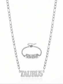 1 Pc Stainless Steel Fashion New Zodiac Letter Pendant Bracelet Jewelry NK Chain Twelve Constellations Birthday Gift For Women Girls And Men , Party ,Christmas Gift,New Year,Mother'S Day - Silver - View 27