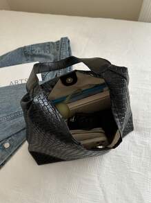 2024 Casual Woven Tote Bag Women Large Capacity Shoulder Bag Simple Minimalist Crossbody Bag - Black - View 10