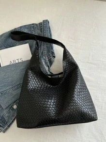 2024 Casual Woven Tote Bag Women Large Capacity Shoulder Bag Simple Minimalist Crossbody Bag - Black - View 8
