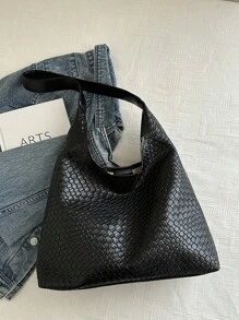 2024 Casual Woven Tote Bag Women Large Capacity Shoulder Bag Simple Minimalist Crossbody Bag - Black - View 7