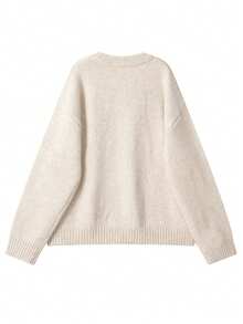 JIANHU 春季新款卡通小熊针织毛衣可爱趣味圆领宽松上衣休闲时尚女装 - 米色 - 查看 3